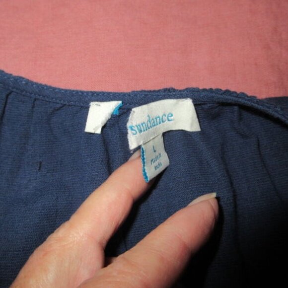 Sundance Caspian Breeze Dress Size L Linen Blend Embroidered Puff Sleeve Pockets - Picture 7 of 12